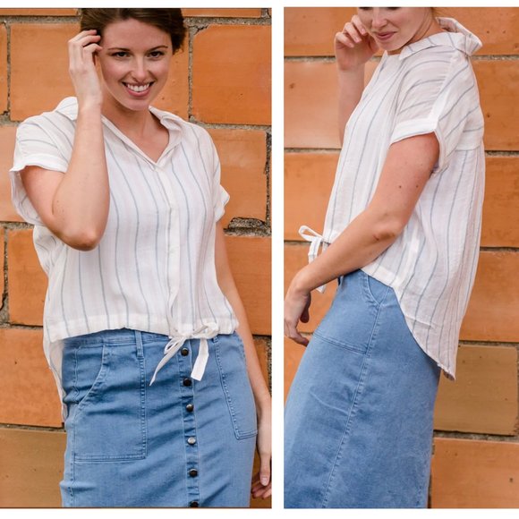 Hayden LA draw string waist button up striped top szL - Picture 11 of 11